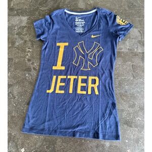 Nike Derek Jeter I Heart NY Yankees Womens S Navy Slim Fit TShirt‎ MLB 2014Tee